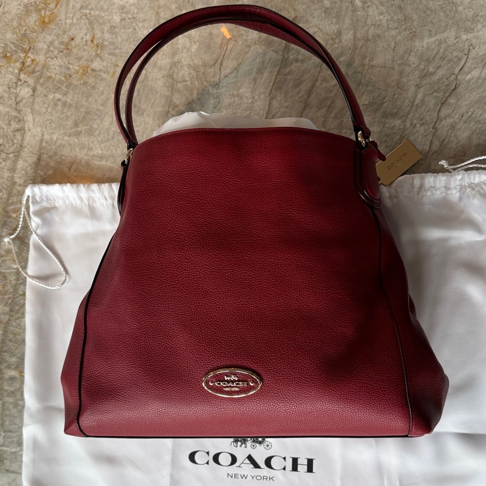 Coach Red Pebble Leather Dalton Bag